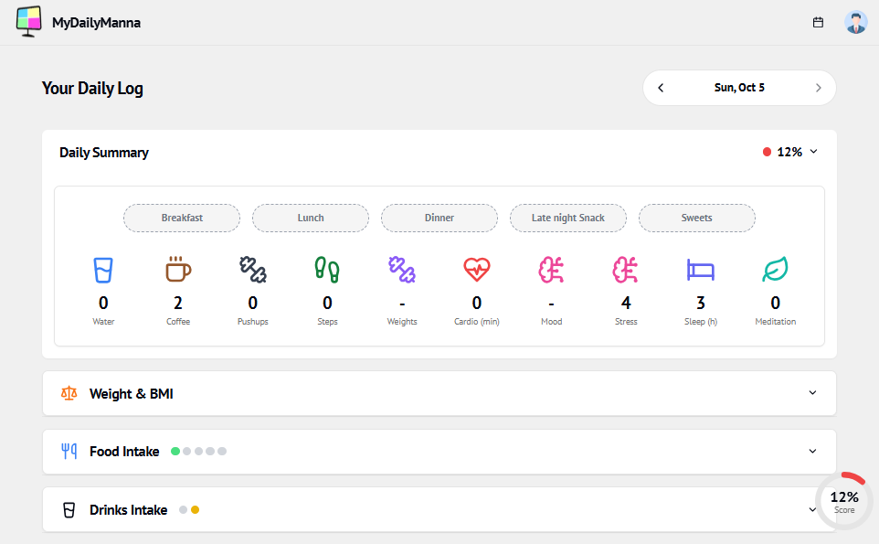 My Daily Vitals - Desktop View 1